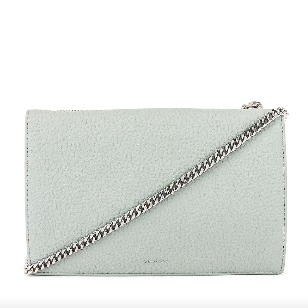 Nwt $228 Allsaints Fetch Leather Chain Wallet Crossbody Bag In Sky Blue!